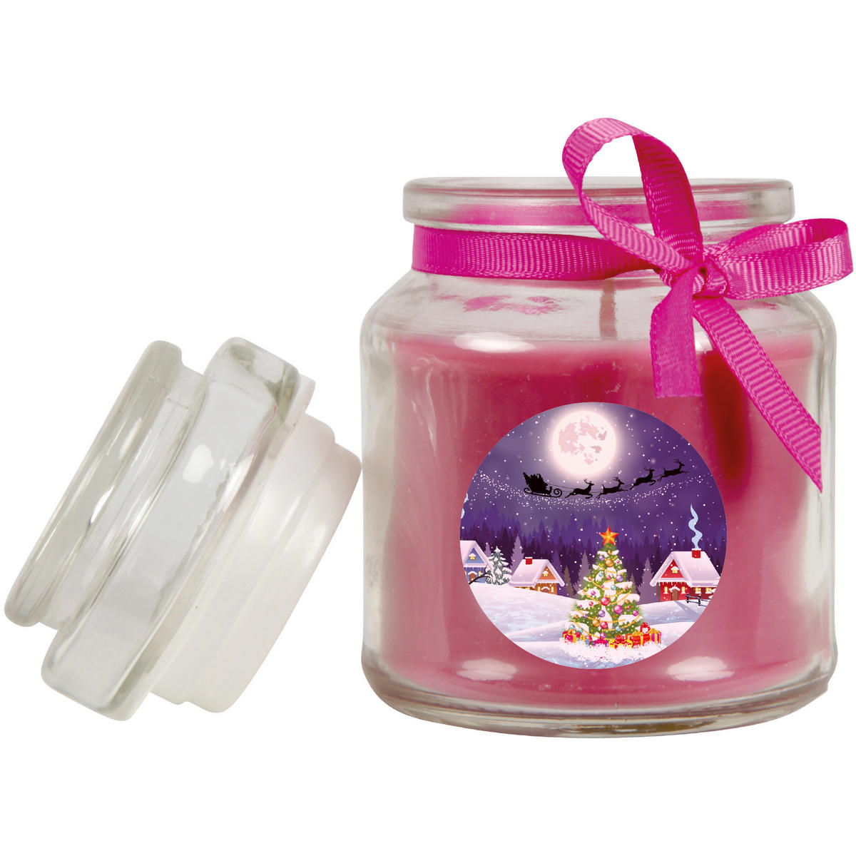 DUFTKERZE im Glas - Weihnachten Lila - Bonbon 120gr ( 30h ) - Beere, Naturmaterialien (7/10cm)