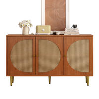 SIDEBOARD mit 3 Rattan-Türen und verstellbaren Einlegeböden, 129,8/40/76 cm, Walnussoptik - Walnussfarben, Holzwerkstoff (129.8/76/40cm) - Redom