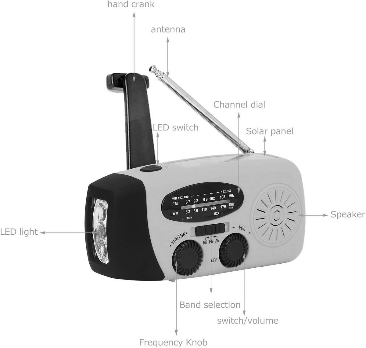 RADIO – NOAA AM/FM – Handkurbel-Generator / LED-Taschenlampe / 2000-mAh-Powerbank – Silbergrau - Grau, Kunststoff (12.8/4/6.5cm) - DCA