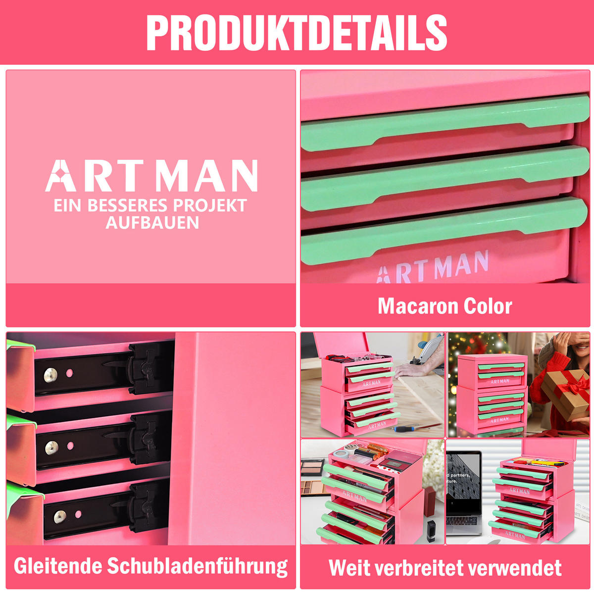 KOMBINATIONSKOFFER – Farbkombination Pink und Grün, 2 + 3 Ebenen - Multicolor, Metall (15.8/32/28.5cm) - DCA