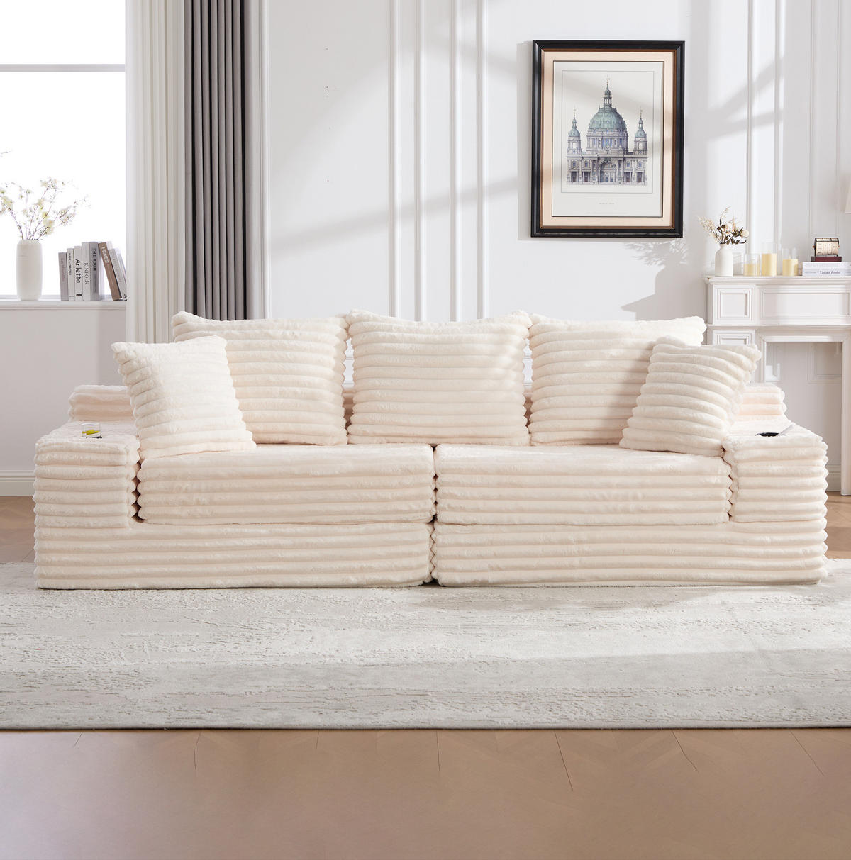 SCHLAFSOFA frei kombinierbar 273 x 98 cm Cord Beige - Beige, Kunststoff (38.58/34.25/107.48cm) - Meubliv