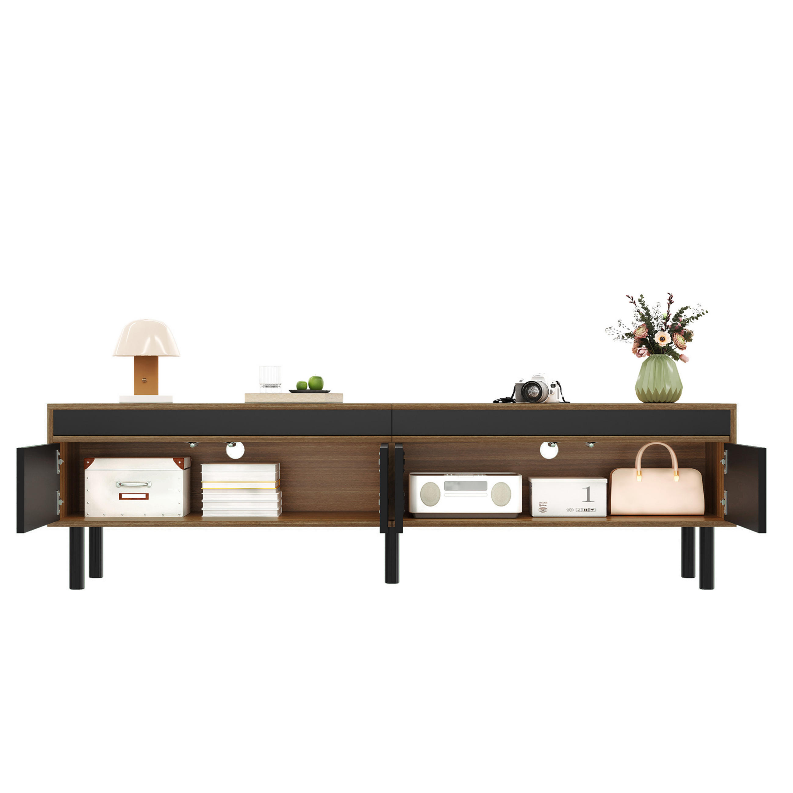 TV-SCHRANK 170cm 4 Türen Schwarz Holzoptik modern - Schwarz, Holzwerkstoff (38/47/170cm) - FLIEKS
