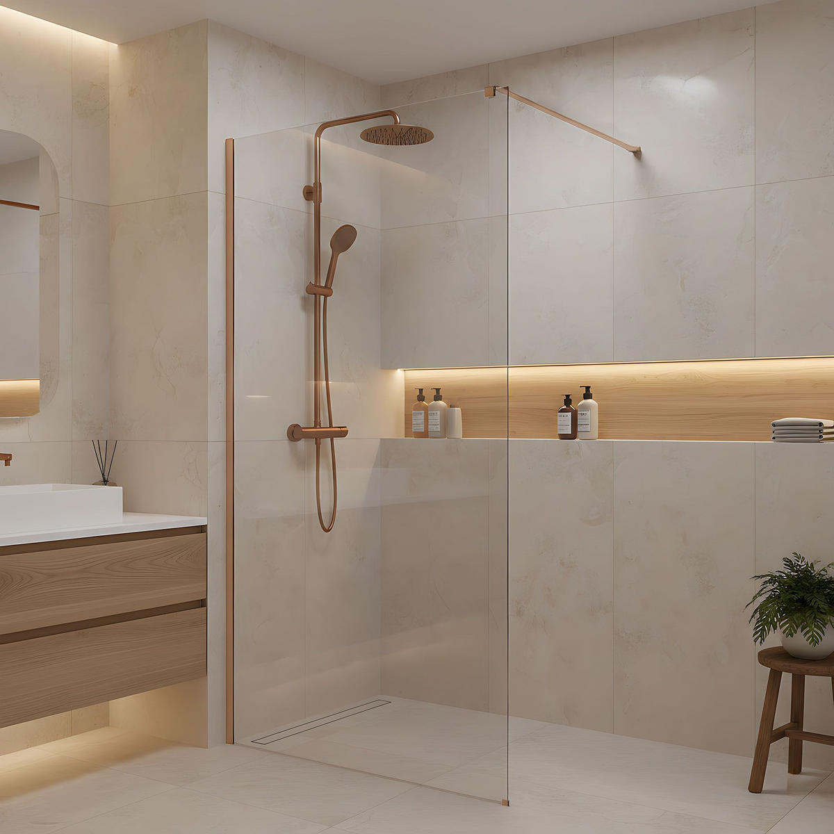 DUSCHWAND Rea Flexi Transparent / Brush Copper 140 - Kupferfarben, Glas (120/140/195cm) - REA