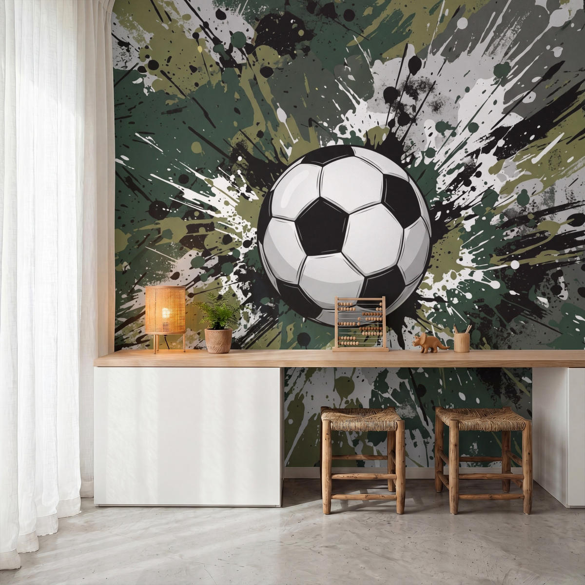 KINDERTAPETE - Fußball - Farbe - Spritzer - Grün - 260x240 cm - Dunkelgrün, Papier (260/240cm) - OnlyWow