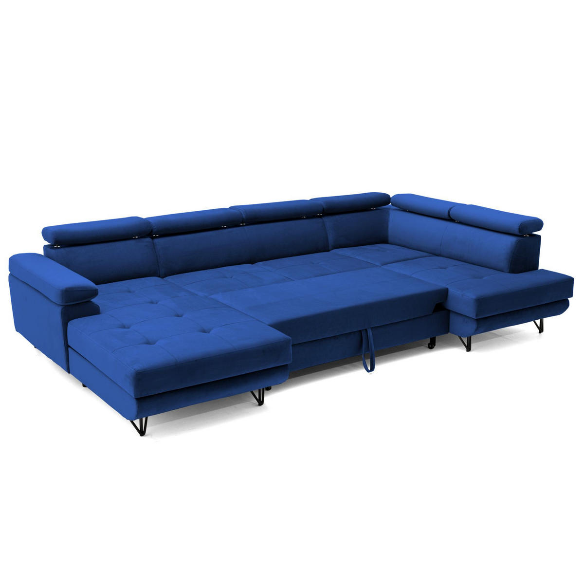 ECKSOFA U-Form JUNIOR U Rechts mit Schlaffunktion 128x254 Velours Blau - Blau/Schwarz, Holz/Textil (184/90/323cm) - Muffo