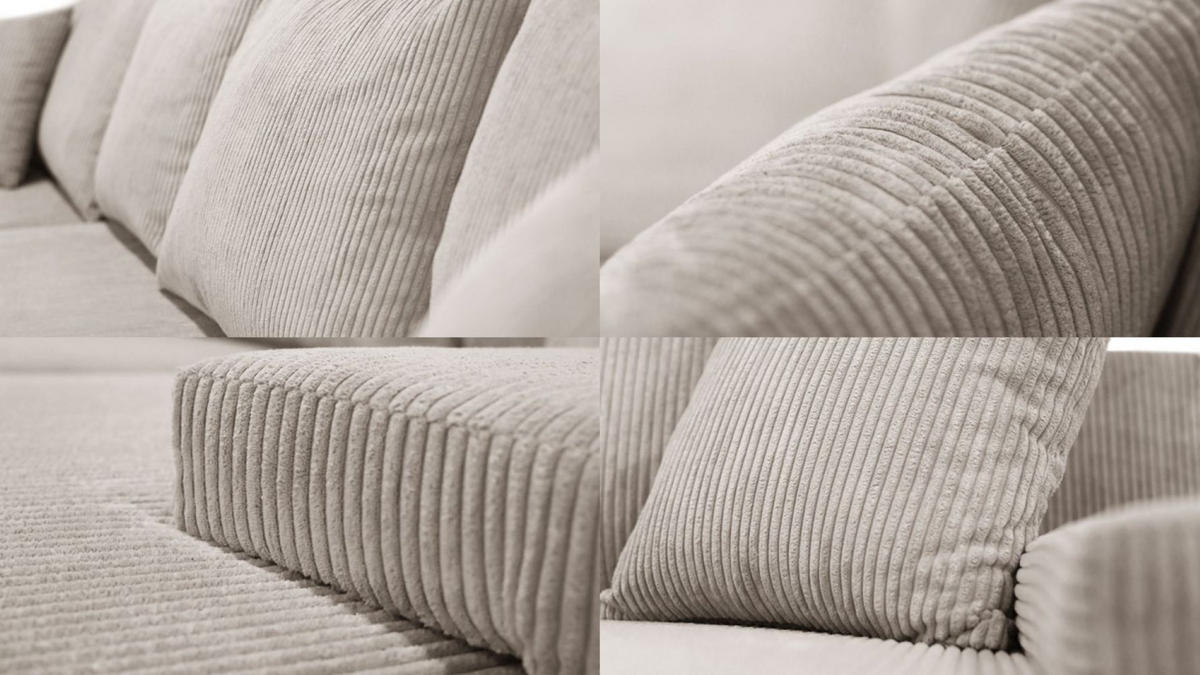 ECKSOFA U-Form Livorno Schlaffunktion Cord-Stoff Beige - Beige, Holz/Kunststoff (348/93/188cm) - Kaiser Möbel