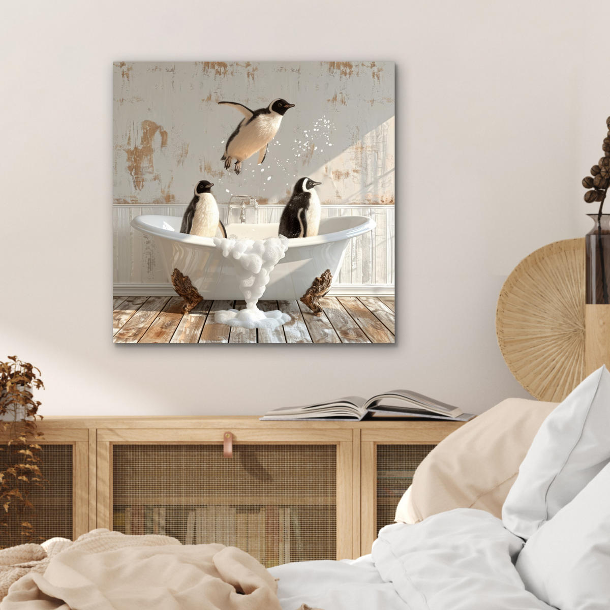 KOVOVÝ OBRAZ Vintage - Tučniak - Vaňa - Pena 50x50 cm - čierna, kov (50/50cm) - MuchoWow