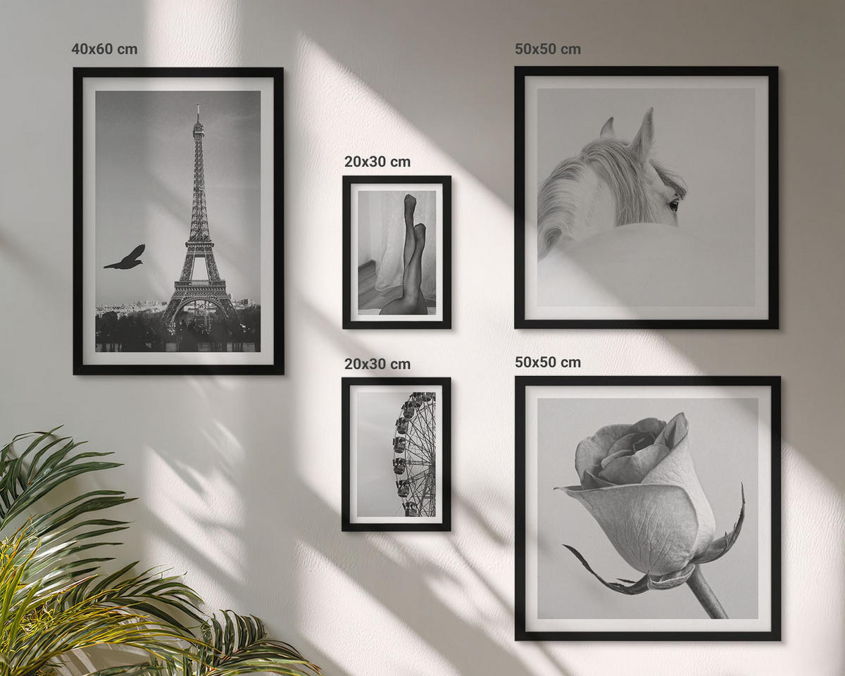 BILDER SET 5er Set - 50x50 cm & 20x30 cm & 40x60 cm Schwarzer Rahmen - Abstrakte warme Muster - Schwarz, Kunststoff (40/60cm) - TULUP