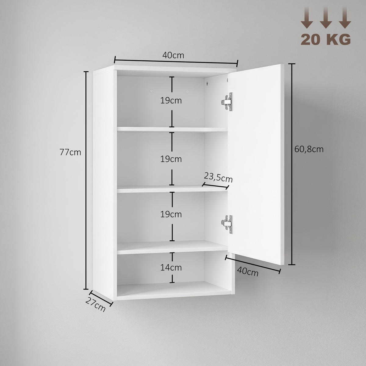 HÄNGESCHRANK Spanplatte Weiß - Weiß, Holzwerkstoff (27/77/40cm) - HOMCOM