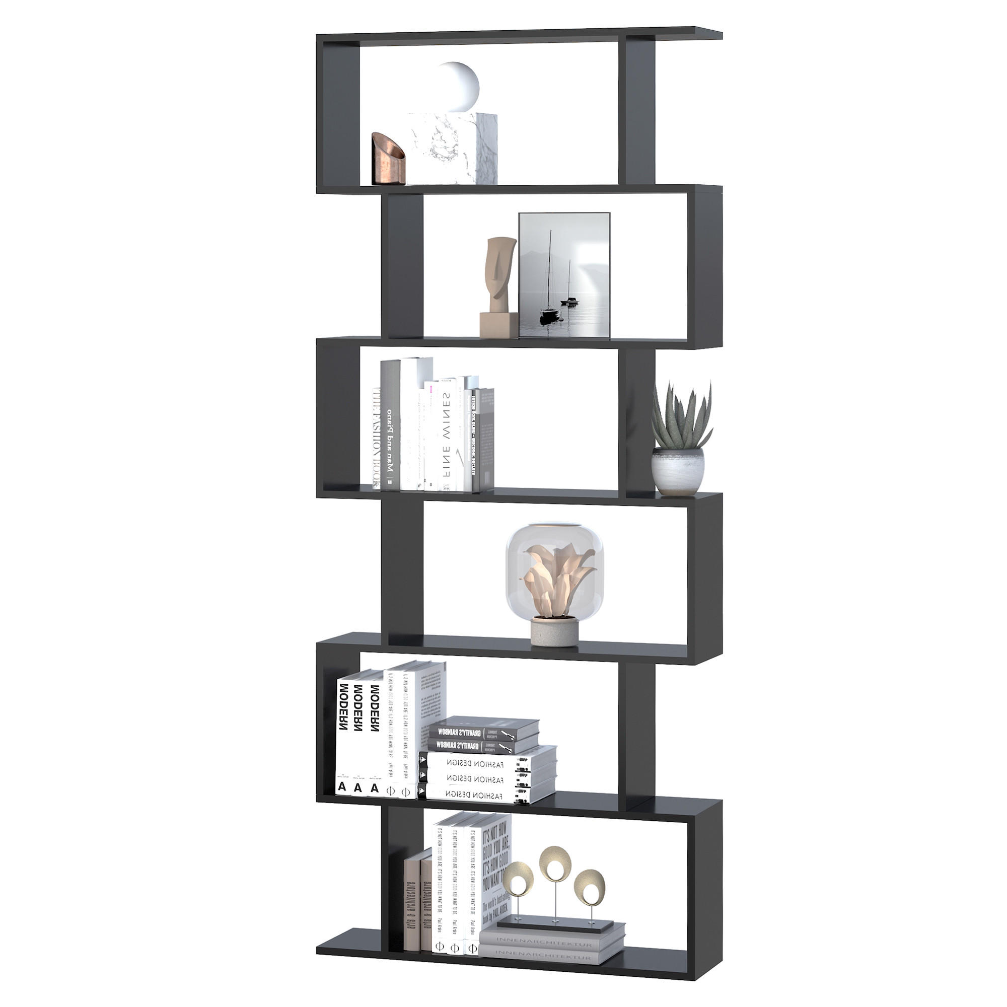 REGAL DE-15462 80/23/192 cm, 6 Ebenen Schwarz - Schwarz, Holzwerkstoff (80/192/23cm) - ComfortXL