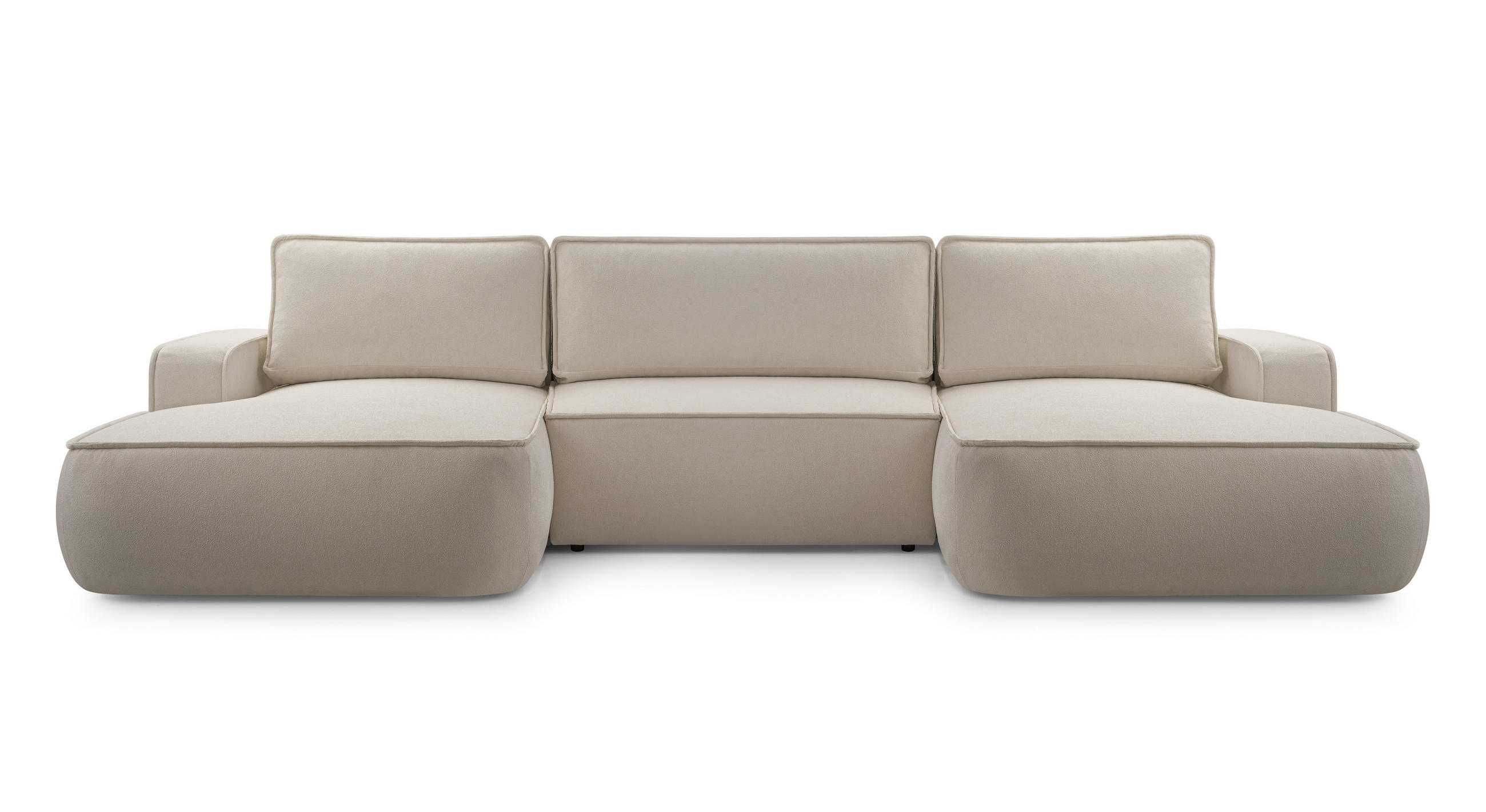 WOHNLANDSCHAFT SOLO Beige Boucle-Stoff mit Schlaffunktion - Beige, Holz (364/87/168cm) - MASSENO