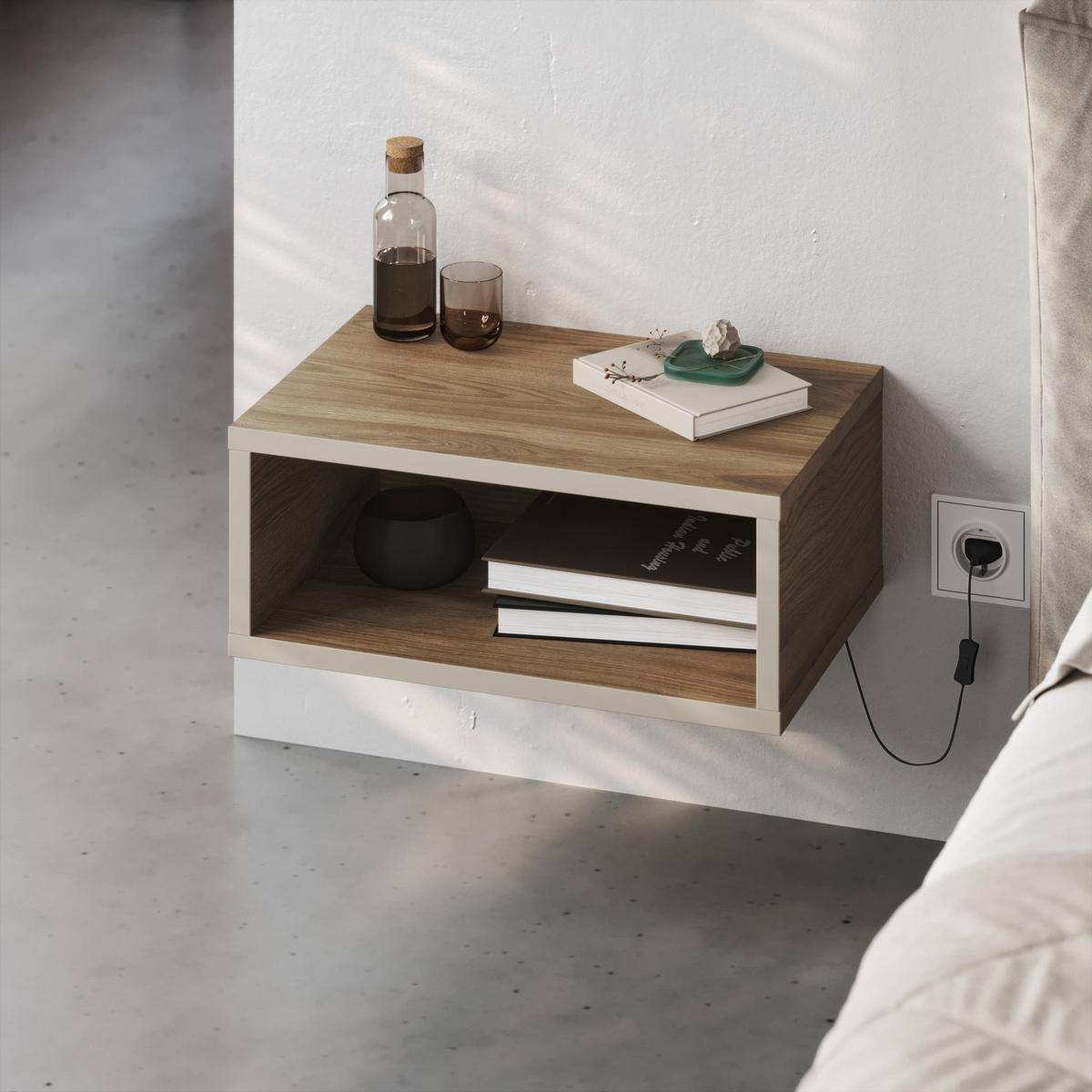 NACHTTISCH Brik Naturel Eiche Sandstein 30/18/45cm - Naturfarben, Holzwerkstoff (45/18/30cm) - Decortie