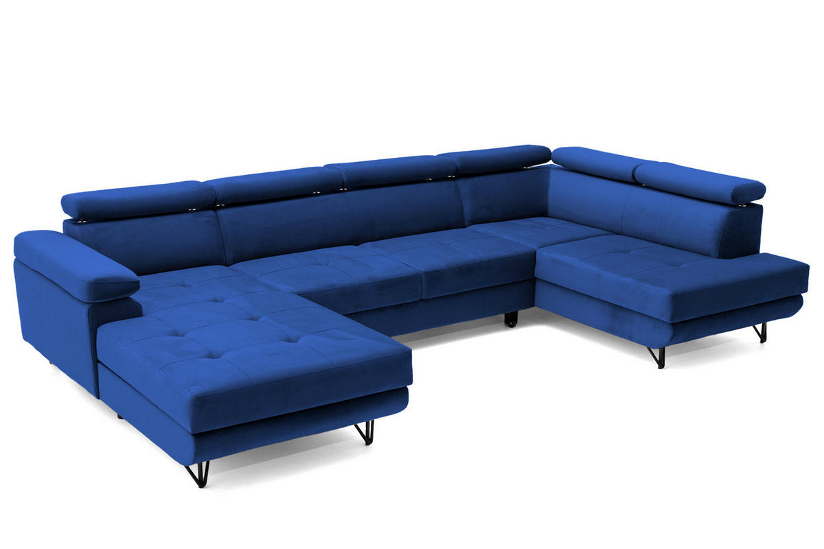 ECKSOFA U-Form JUNIOR U Rechts mit Schlaffunktion 128x254 Velours Blau - Blau/Schwarz, Holz/Textil (184/90/323cm) - Muffo