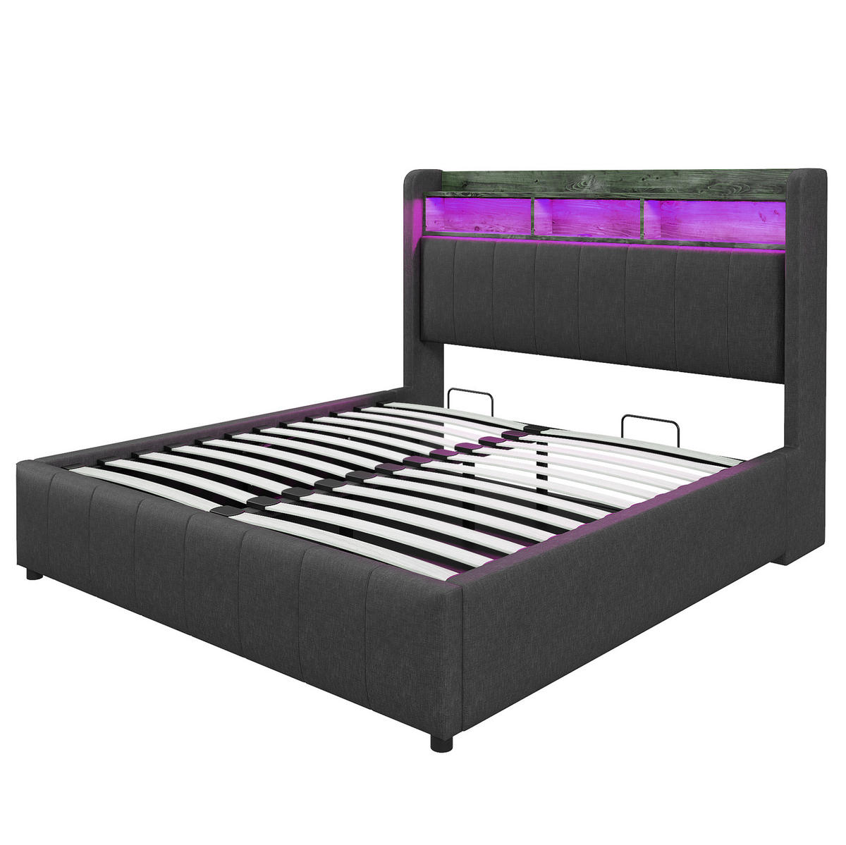 POLSTERBETT mit Stauraum, LED & USB 160x200 cm Grau - Grau, Metall (160/200cm) - Meubliv