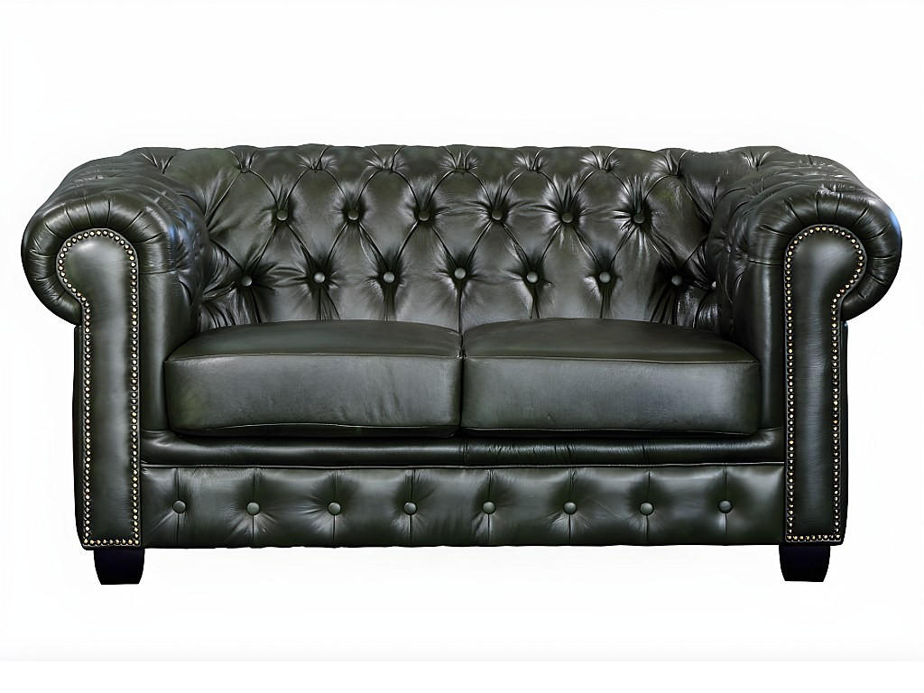 CHESTERFIELD Ledersofa 2-Sitzer - Büffelleder - Schwarzgrün - BRENTON - Grün, Leder (96/73/160cm) - Vente-Unique