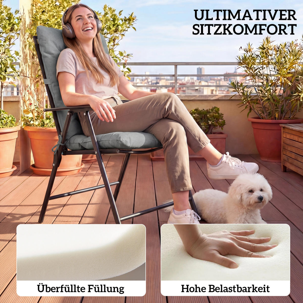 SADA 2 SEDACÍCH POLŠTÁŘŮ Polyester PP-bavlna Světle šedá - světle šedá, textil (120/50/8cm) - Outsunny