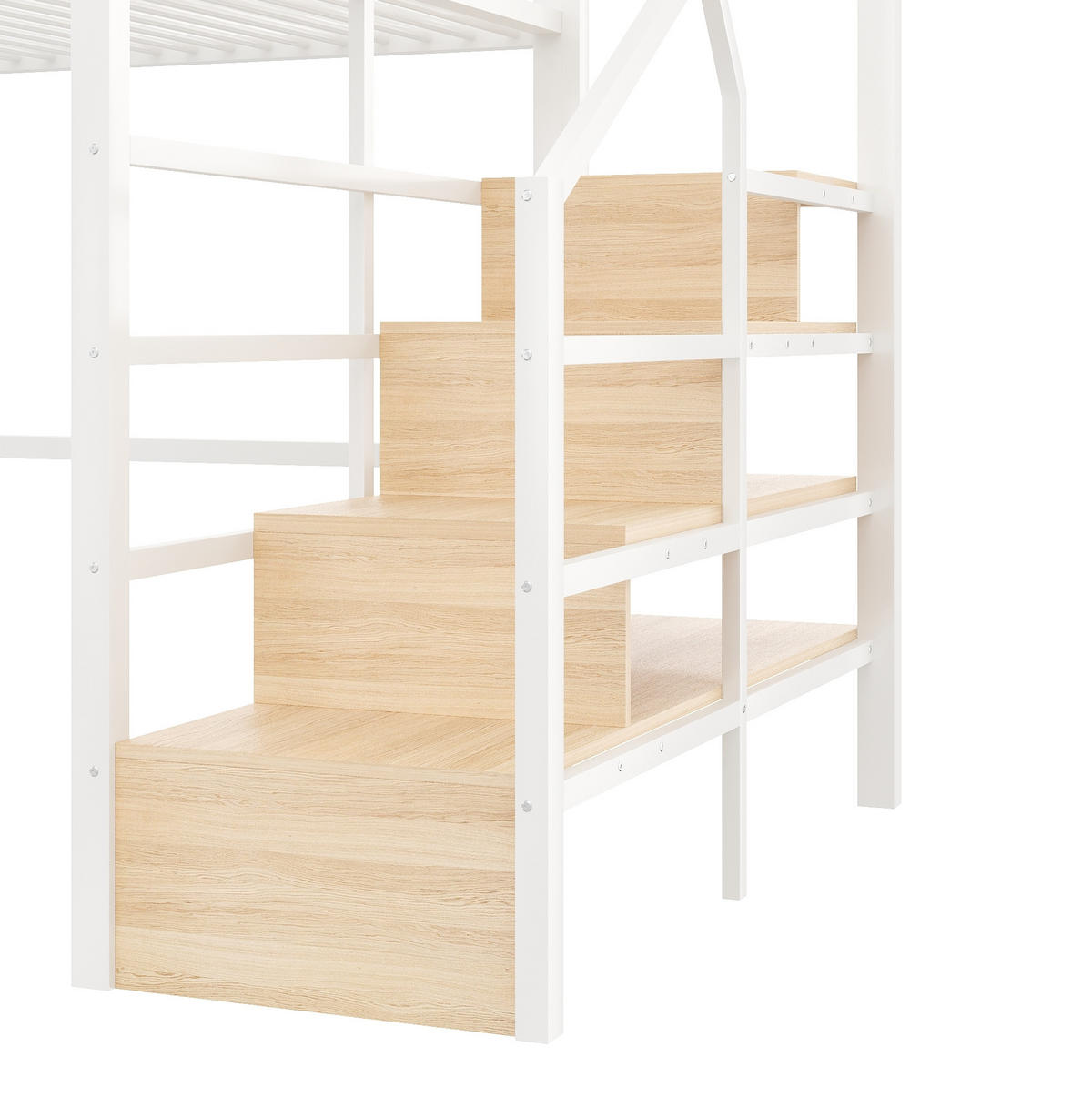 HOCHBETT 140x200 cm in Weiß mit LED-Beleuchtung und Stauraumtreppe - Weiß, Metall (140/200cm) - IVMEU