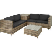 RATTANLOUNGE Siena,mit Sicherheitsglasplatte,natur/dunkelgrau - Naturfarben, Kunststoff - tectake