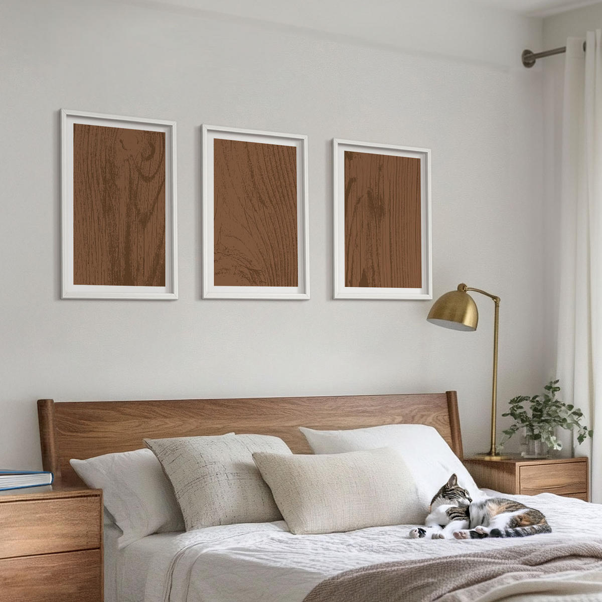 BILDER SET 3er Set - 40x60 cm Weißer Rahmen - Holzstruktur, Rinde, Minimalismus - Weiß, Kunststoff (40/60cm) - TULUP
