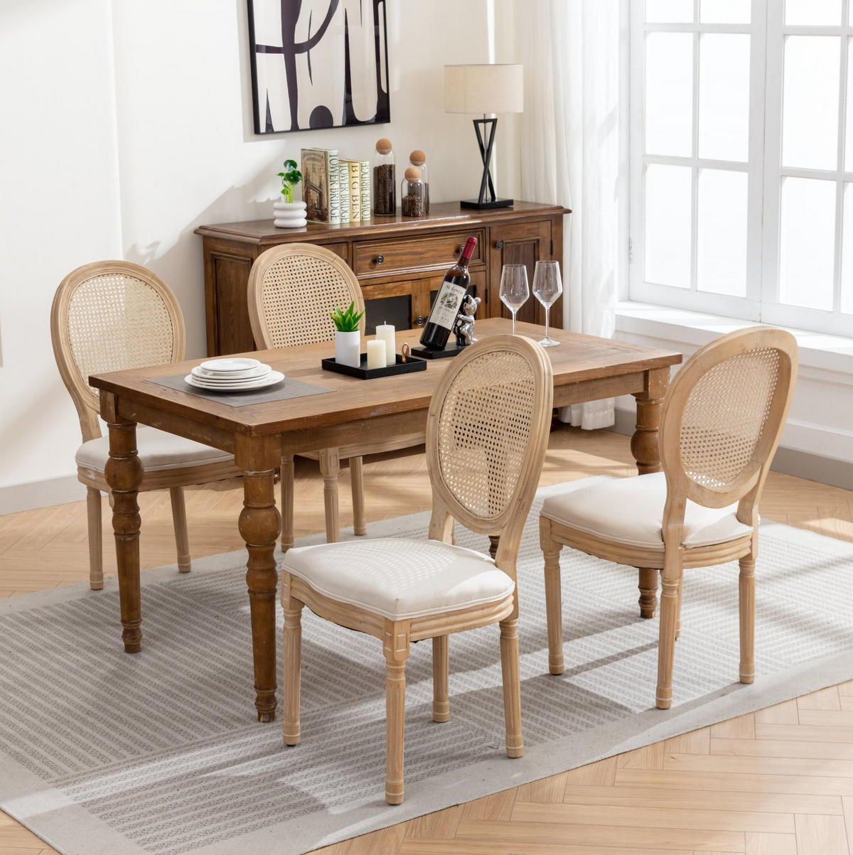ESSZIMMERSTUHL 2er-Set Französischer Stil Beige Rattan Stoff - Beige, Holz (49/95/59.5cm) - Meubliv