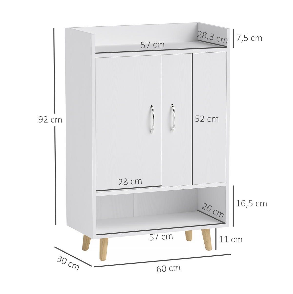 SCHUHSCHRANK aus Holz 60x30x92cm in Weiß mit 3 Innenböden - Weiß, Holz (60/92/30cm) - Modfu