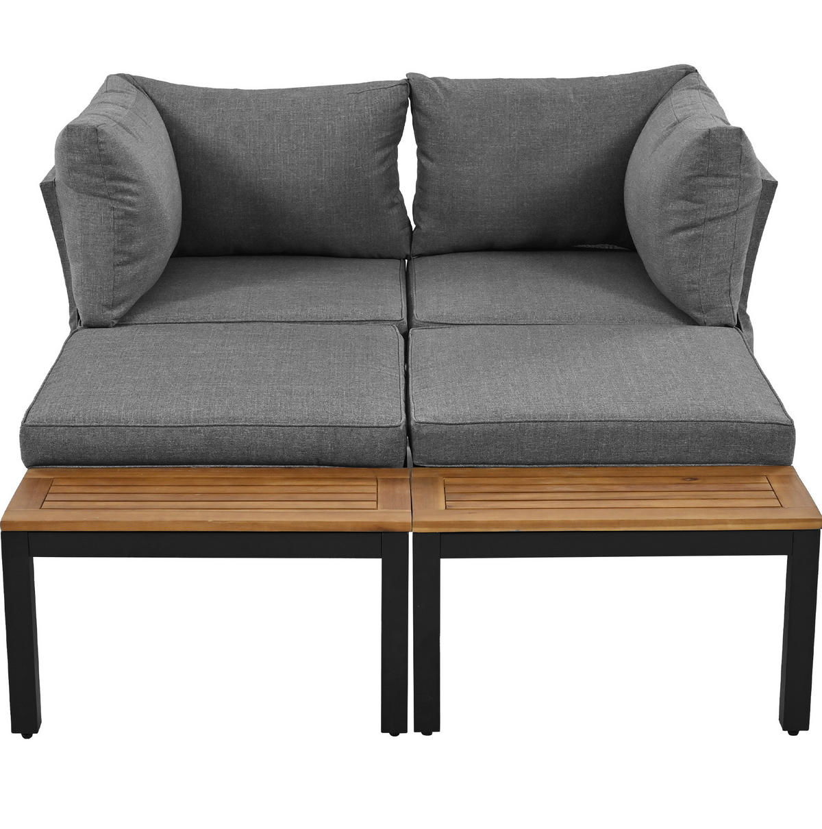 GARTENMÖBEL 120x60x66cm grau aus Stahl und Akazie, mit Kissen - Grau, Metall - Modfu