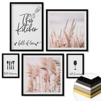 WANDBILDER 5er-Set - 50x50 cm & 20x30 cm & 40x60 cm Schwarzer Rahmen - Abstrakte Blattmalerei - Schwarz, Kunststoff (40/60cm) - ArtPrintCave
