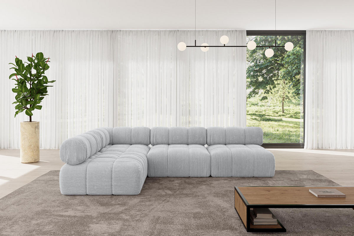ECKSOFA modulares Sofa Samaro-L2 - 285x190x70 cm Grau Cord - Grau, Holzwerkstoff/Textil (285/190cm) - ALTDECOR