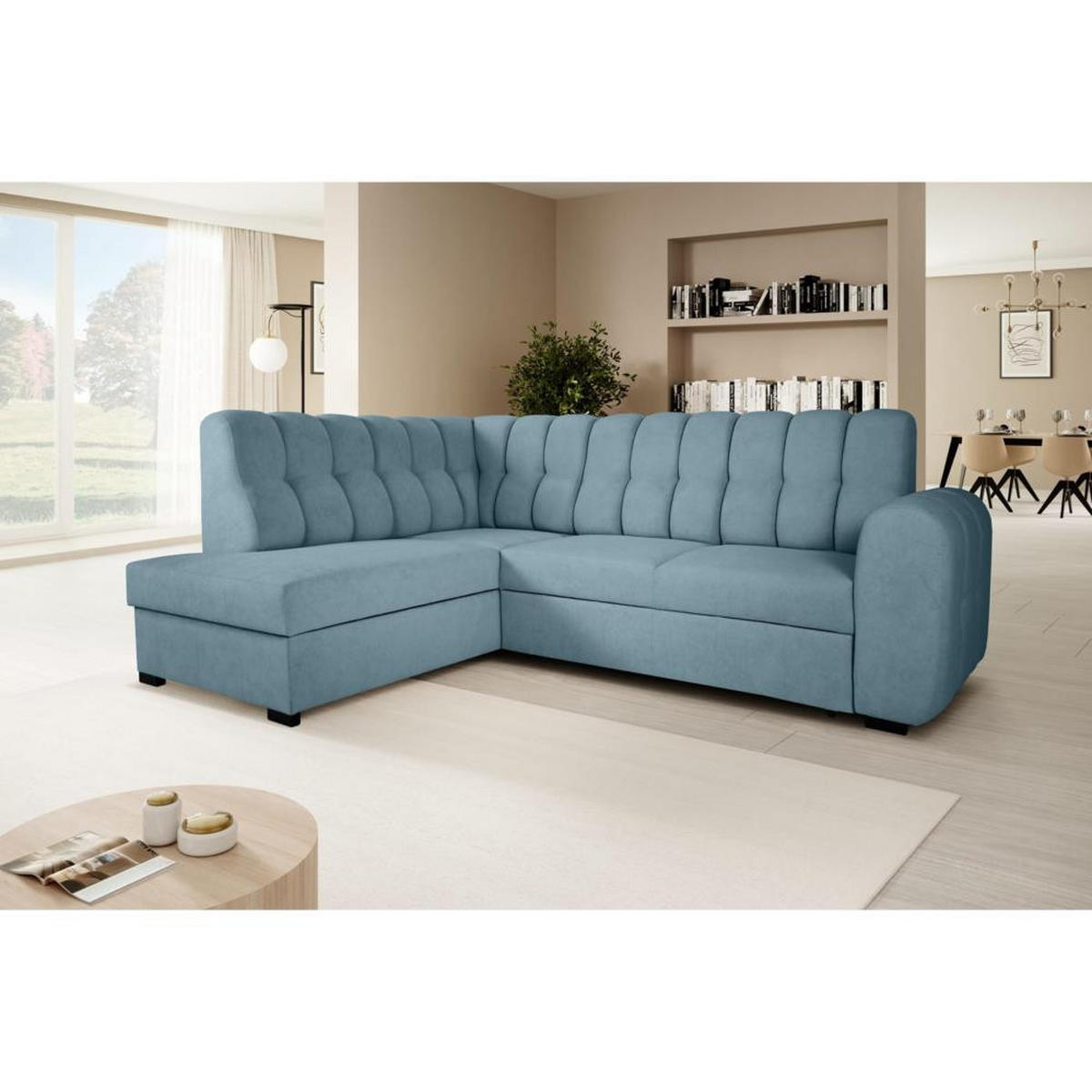 ECKSCHLAFSOFA Zoja links hellblau - Schwarz/Hellblau, Textil (261/193cm) - Beautysofa