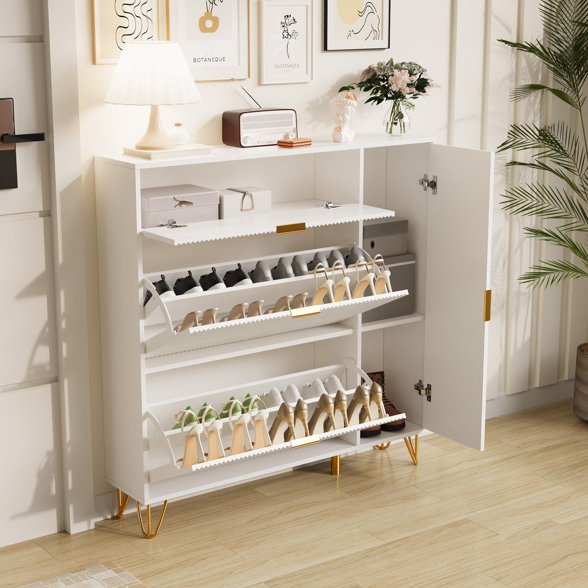 SCHUHSCHRANK schmal 3 Klappen Kippschutz weiß - Weiß, Holz (110/114.5/24cm) - Fortuna Lai