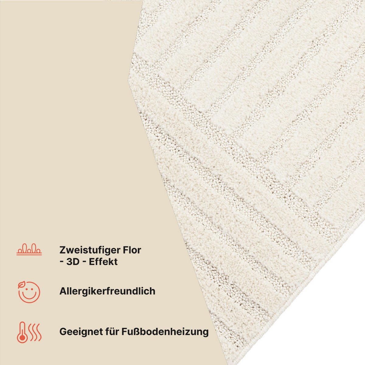 KURZFLORTEPPICH RELIEVO creme geometrisch 3D-Struktur 140/200 cm - Creme, Textil (140/200cm) - Tapiso