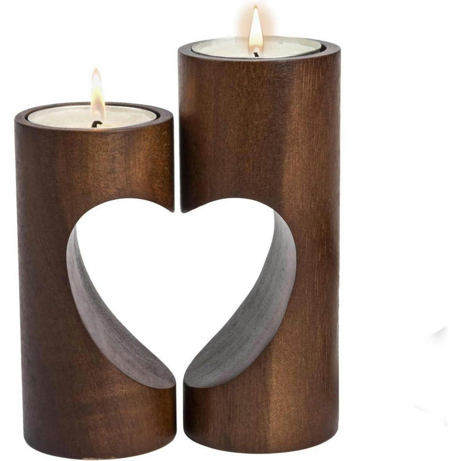 TEELICHTHALTER Set Holz Herz 2-teilig Braun - Braun, Holz (11.7cm)