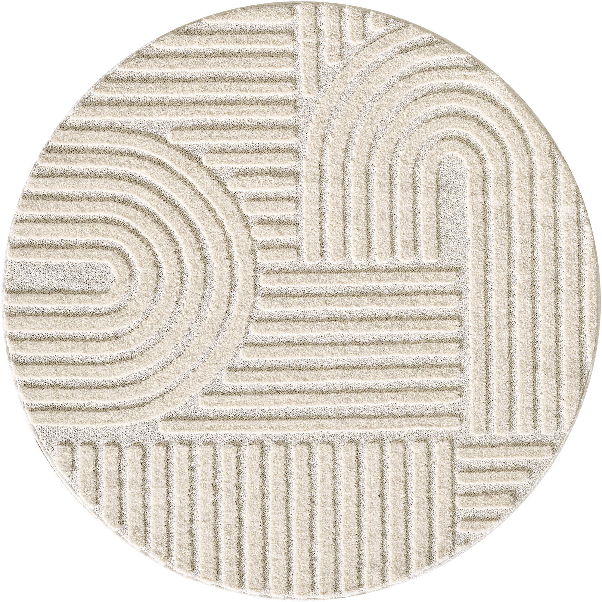 TEPPICH 3D-Effekt Skandinavischer Boho Skulptural Waschbar Esszimmer Rund Creme 120x120 cm – RIGI - Beige, Textil (120/120cm) - KADIMA DESIGN