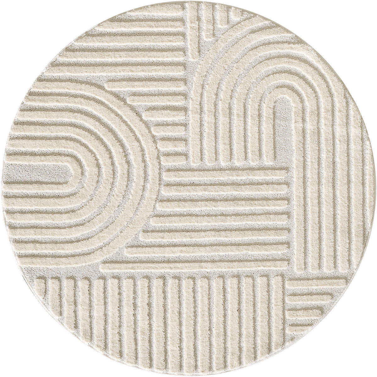 TEPPICH Hochflor Skandi-Boho Muster Polypropylen Wohnzimmer Creme Rund 160x160 - Creme, Textil (160/160cm) - KADIMA DESIGN