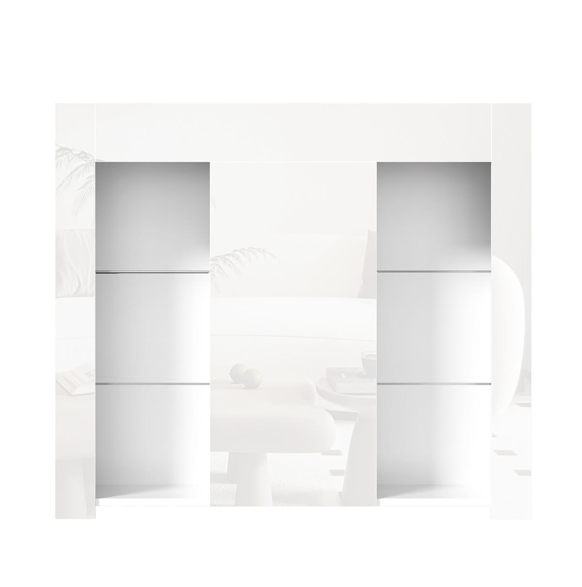 SIDEBOARD 95/35/83 cm in Weiß mit Hochglanz-Front & Glasregalen - Weiß, Holzwerkstoff (95/83/35cm) - BEAOK