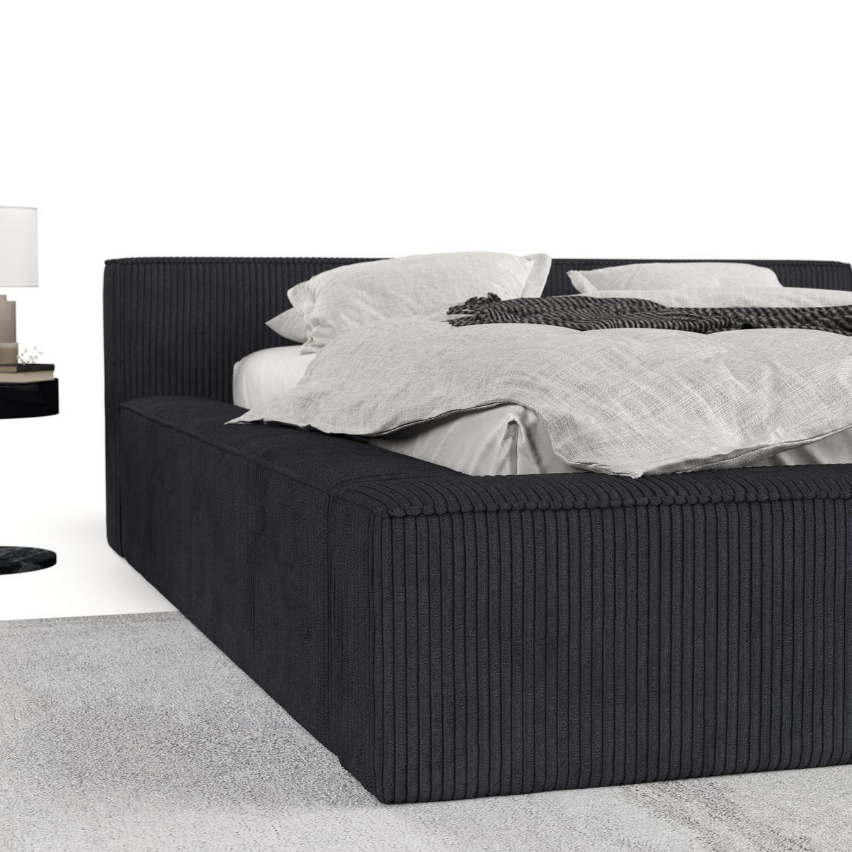 POLSTERBETT Casto mit Stauraum 180/200 cm Anthrazit im Poso Stoff - Anthrazit/Schwarz, Holz/Holzwerkstoff (180/200cm) - AltaBeds
