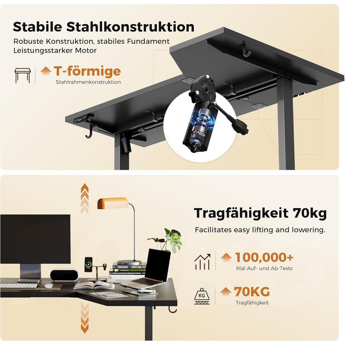 STEHSCHREIBTISCH L-Form 140 cm Schwarz Höhenverstellbar - Schwarz, Holzwerkstoff (140/90/75cm)