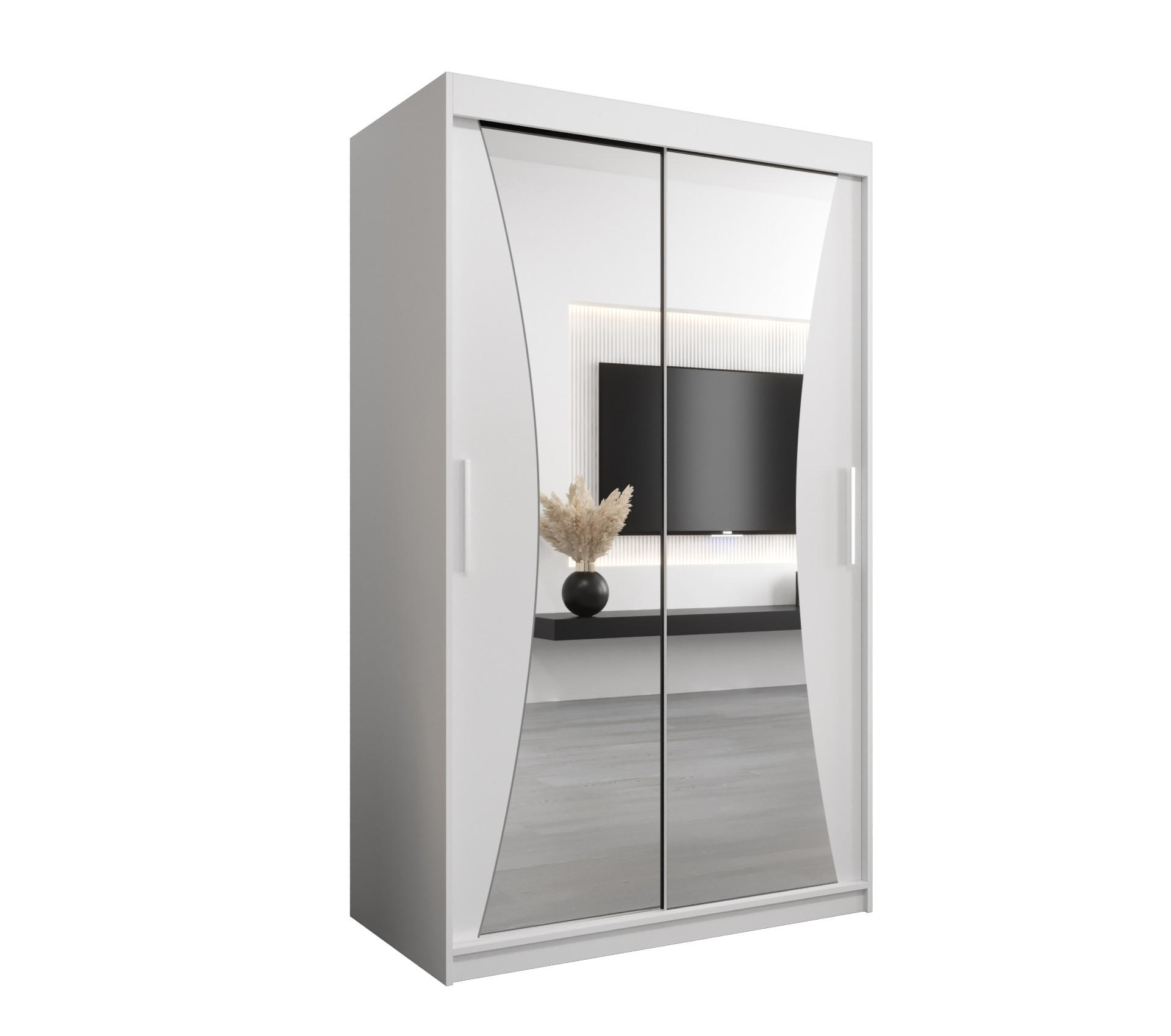 SCHWEBETÜRENSCHRANK 200/120/62 2-türig - Silberfarben/Weiß, Holz/Kunststoff (120/200/62cm) - Abiks Möbel