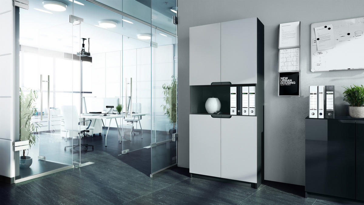BÜROSCHRANK Logan Fronten in Weiß matt - Weiß, Holzwerkstoff (82/184/37cm) - Vladon