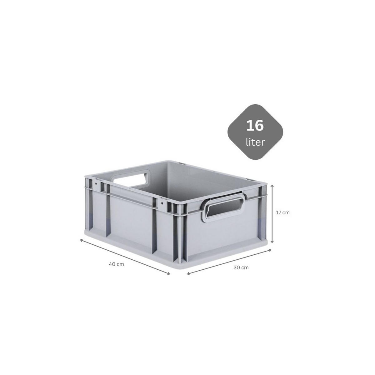 EUROBOX 5x Nextgen Economy Mit Auflagedeckel Grau/Grün Griffe Offen 16 Liter - Grün, Kunststoff (30/17/40cm) - PROREGAL