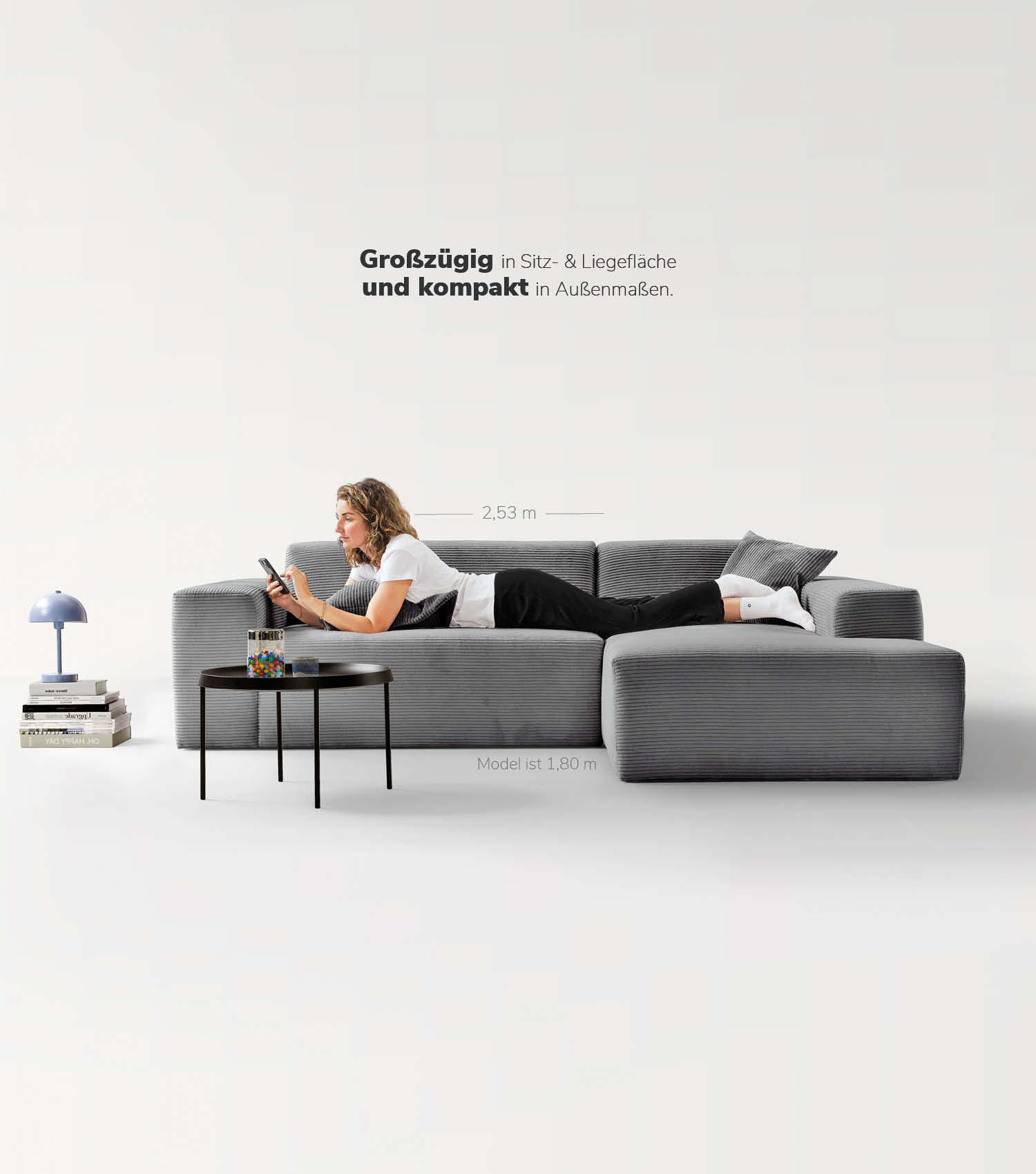 ECKSOFA Die Lässige Recamiere rechts - Anthrazit, Textil (253/188cm) - Mokebo