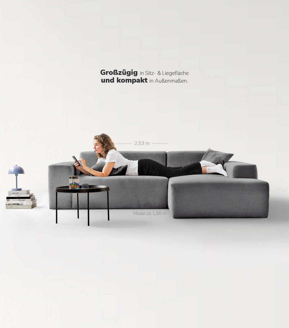 ECKSOFA Die Lässige Recamiere rechts - Anthrazit, Textil (253/188cm) - Mokebo