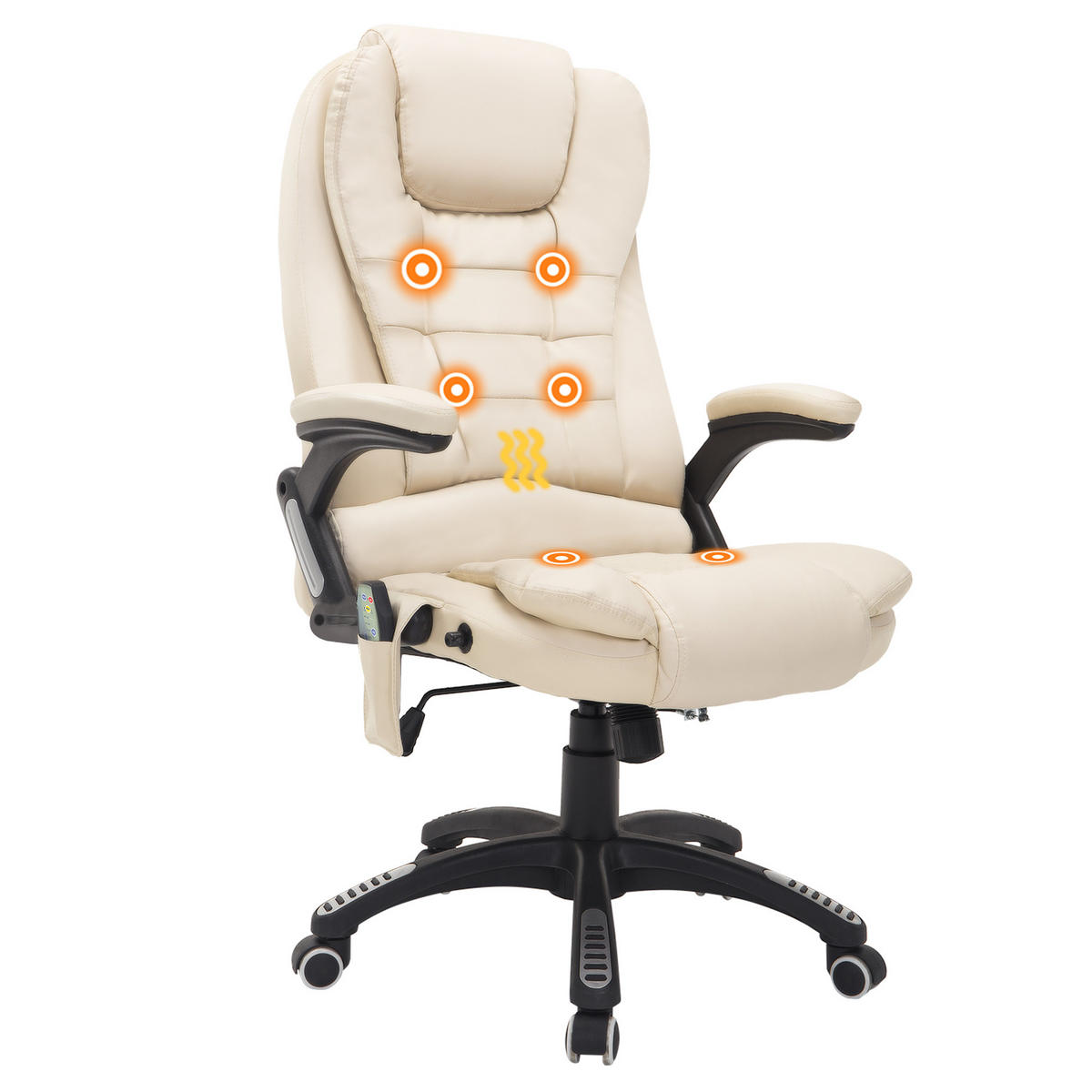 MASSAGESESSEL Bürostuhl Drehstuhl mit Wärmefunktion Chefsessel Bürosessel - Schwarz/Weiß, Kunststoff (68/121/62cm) - HOMCOM