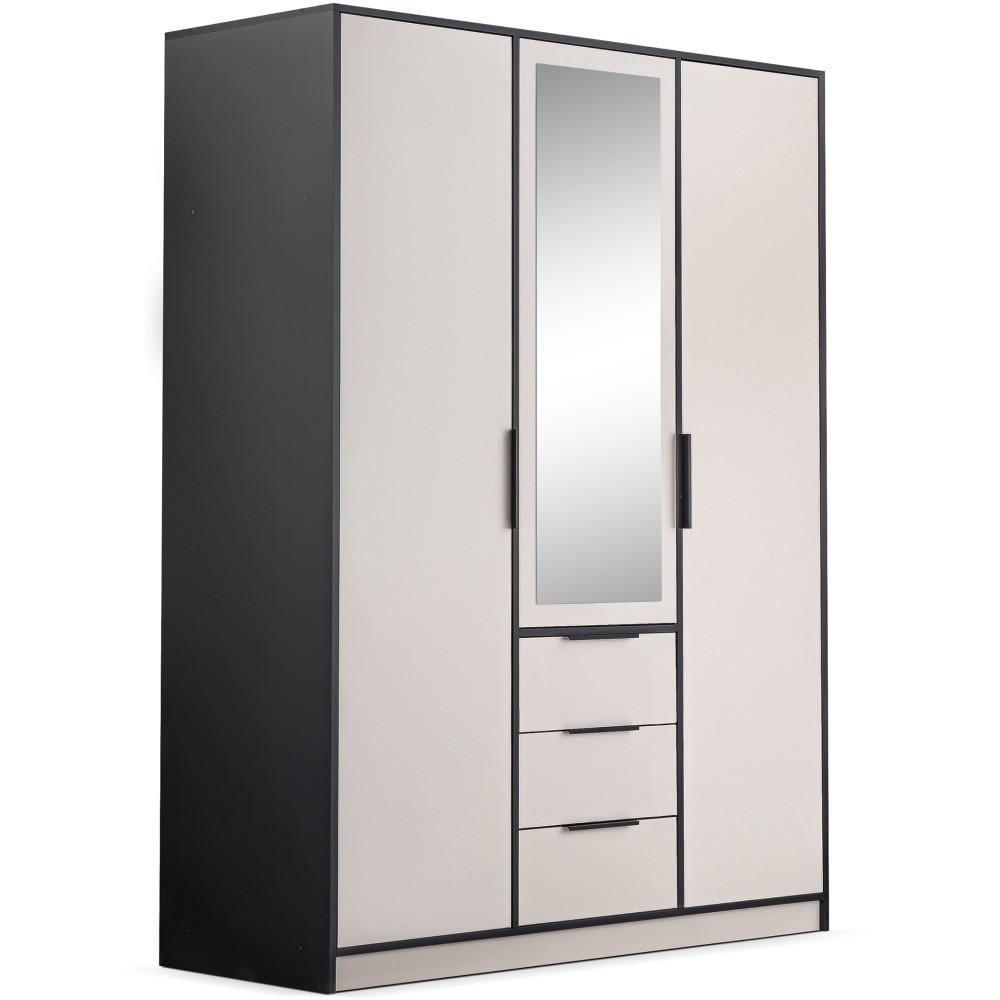 DREHTÜRENSCHRANK Livo mit 3 Türen und 3 Schubladen, kaschmir+schwarz, 150 cm - Kaschmir/Schwarz, Holzwerkstoff (150/200/57cm) - Beautysofa