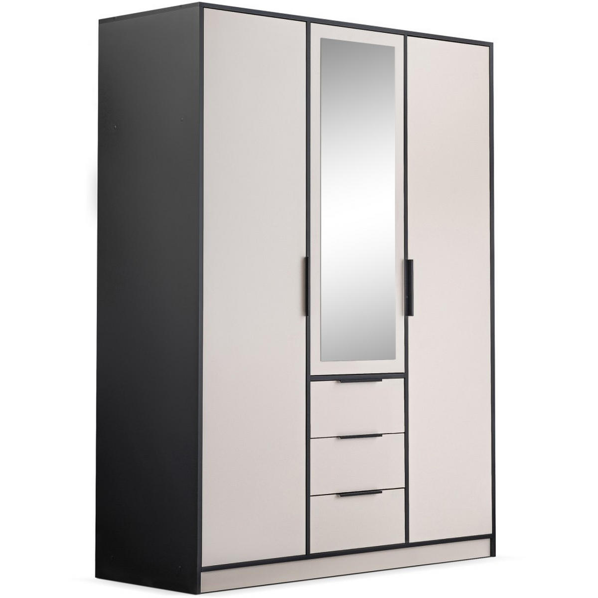 DREHTÜRENSCHRANK Livo mit 3 Türen und 3 Schubladen, kaschmir+schwarz, 150 cm - Kaschmir/Schwarz, Holzwerkstoff (150/200/57cm) - Beautysofa