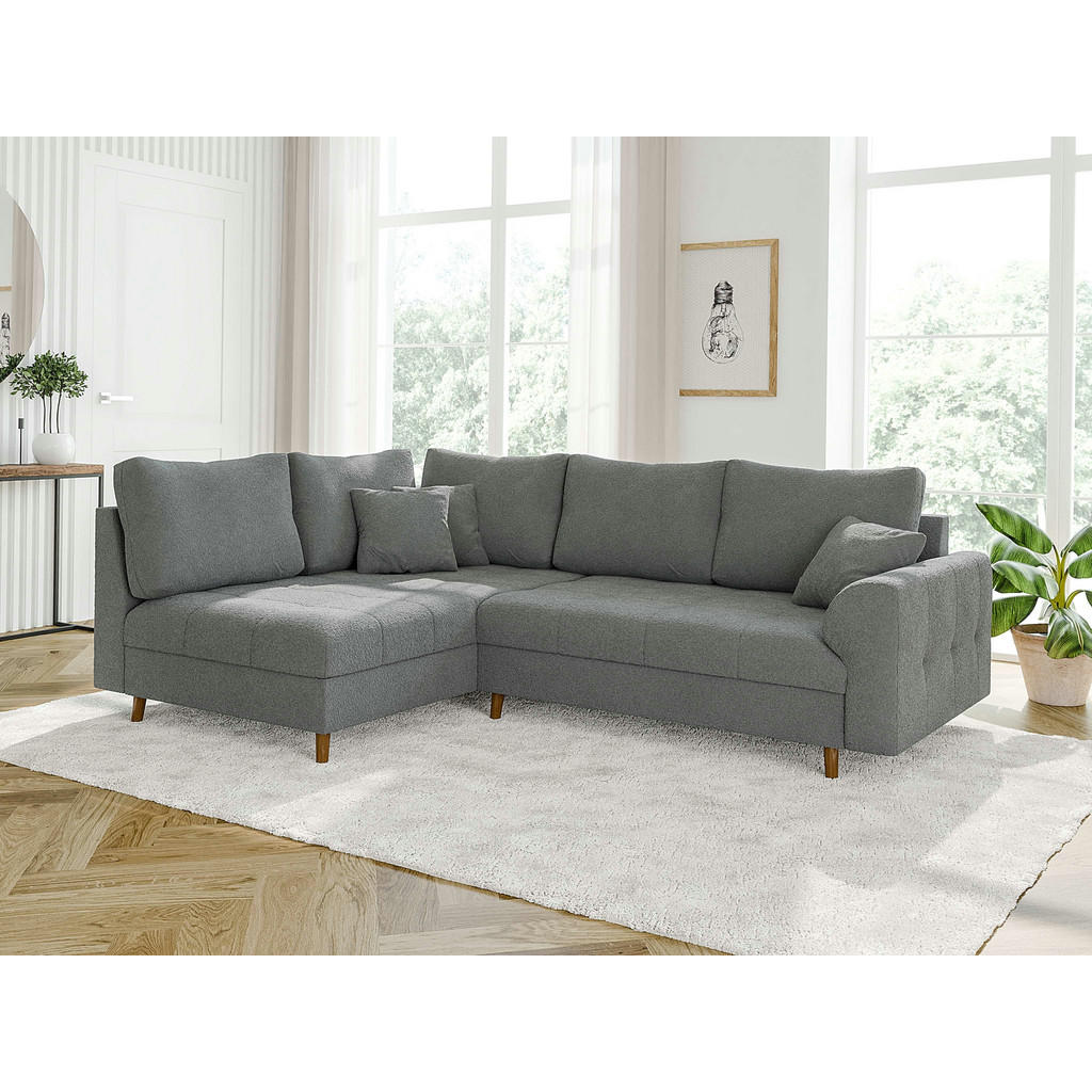 Thumbnail - S-Style Möbel Ecksofa, Grau, Textil, Echtholz, Teilmassiv,Buche, Birke, 4-Sitzer, Füllung: Polyetherschaumkern, L-Form, ...