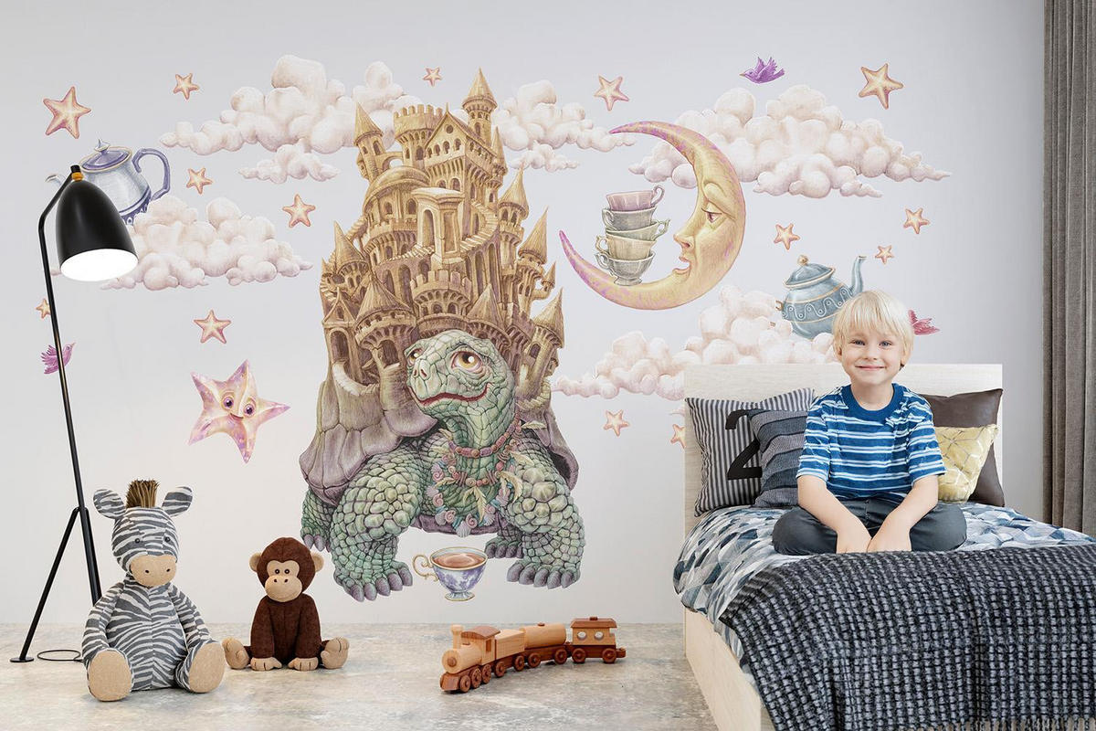 WANDAUFKLEBER 100x128cm - Pastellfarbene Tiere - Multicolor, Kunststoff (100/128/0.1cm) - Wallfluent