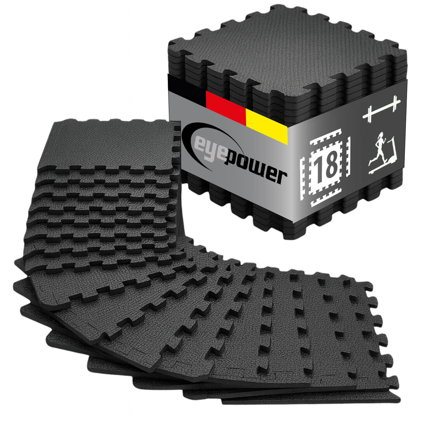 BODENSCHUTZMATTE 30x30x1 cm, Schwarz, 18er Set - Schwarz, Kunststoff (30/30/1.2cm) - eyepower