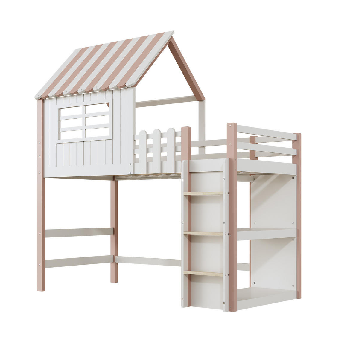 KINDERBETT 90/200 cm, Rosa mit Stauraum und Sicherheitsleiter - Rosa, Holz (90/200cm) - MIVRAY