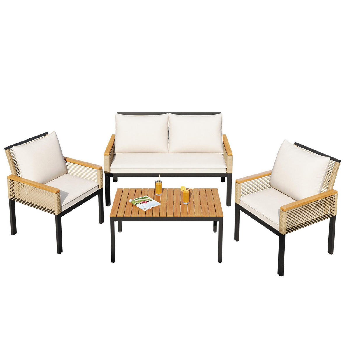 GARTENMÖBEL 109x67x75cm beige aus Polyrattan und Stahl mit Polstern - Beige, Metall - Modfu